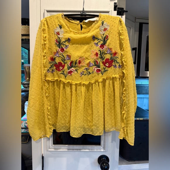 Zara Yellow Embellished Long Sleeve Blouse medium ✨ - Picture 1 of 7